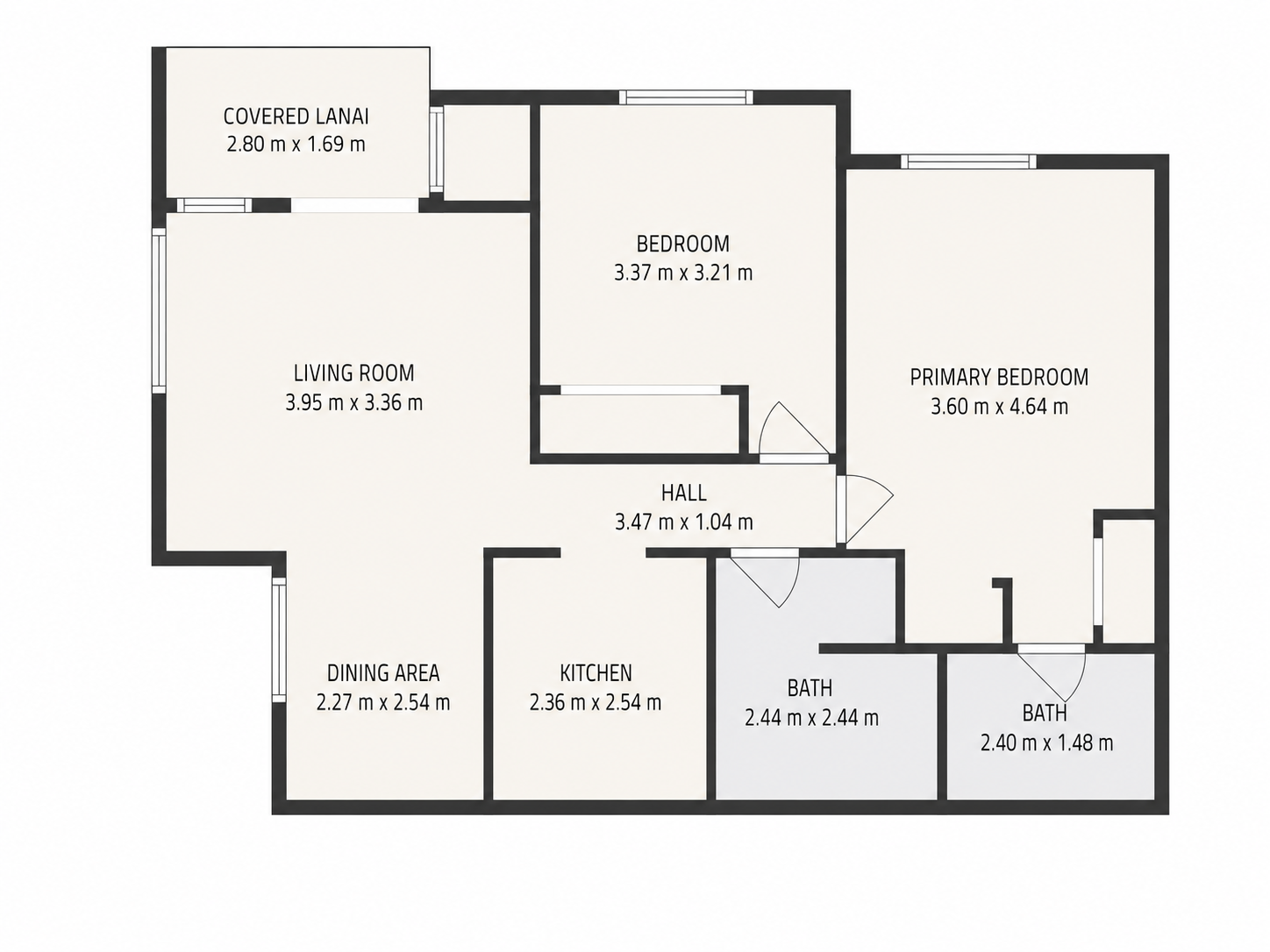 Two-dimensional floor plan with labeled rooms and measurements